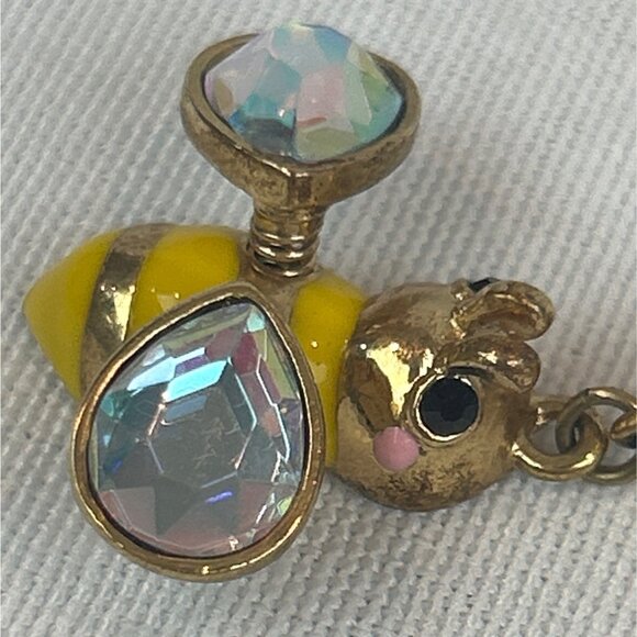 Betsey Johnson Bumble Bee Dangle Earrings Yellow Enamel Crystal Accents - Picture 5 of 9